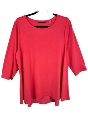 T Tahari Pink Coral 3/4 Sleeve Stretchy Lightweight Pullover Blouse Plus Size 1X